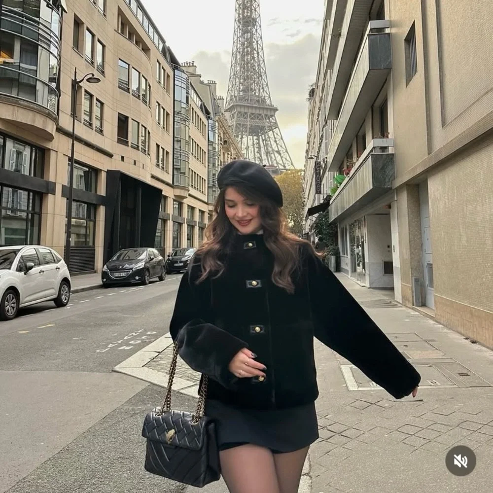 Zara black faux fur jacket with gold buttons - Picture 11 of 12